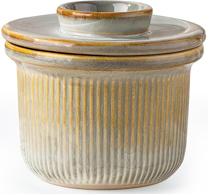TheTerra Ceramic Butter Crock With Lid, Butter Keeper for Fresh Spreadable Butter, Container Holder for Kitchen and Home Decor, Desert Sage