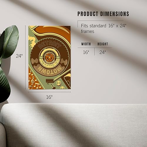 Miniatura 10 de Lantern Press 24x36 pulgadas Giclée - Decoración de pared con impresión artística, Detroit, Michigan, Motown y Motor City