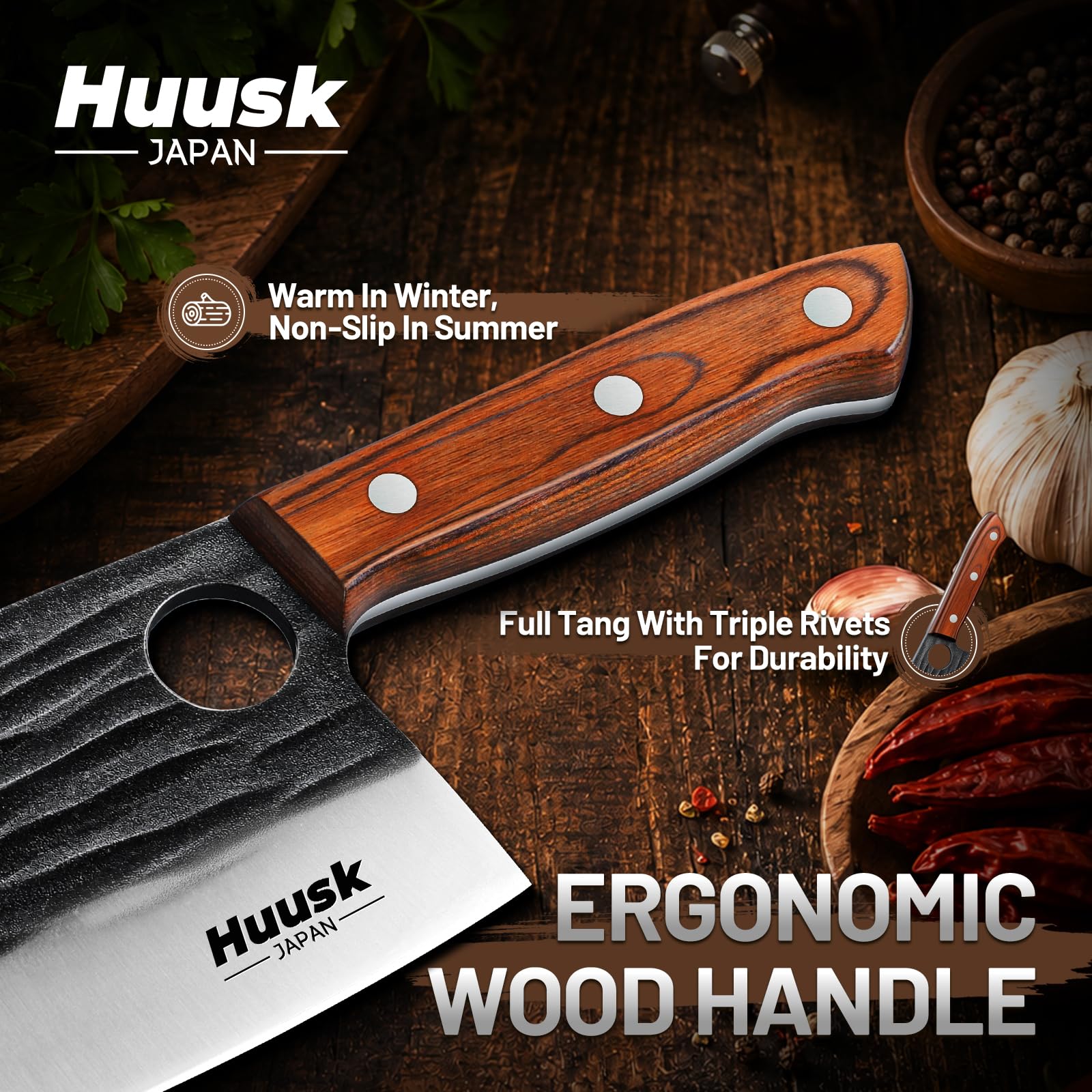 Huusk Serbian Chef Knife Set - 6 PCS Hand Forged Kitchen Knife Set with Bag — Amazon image 3