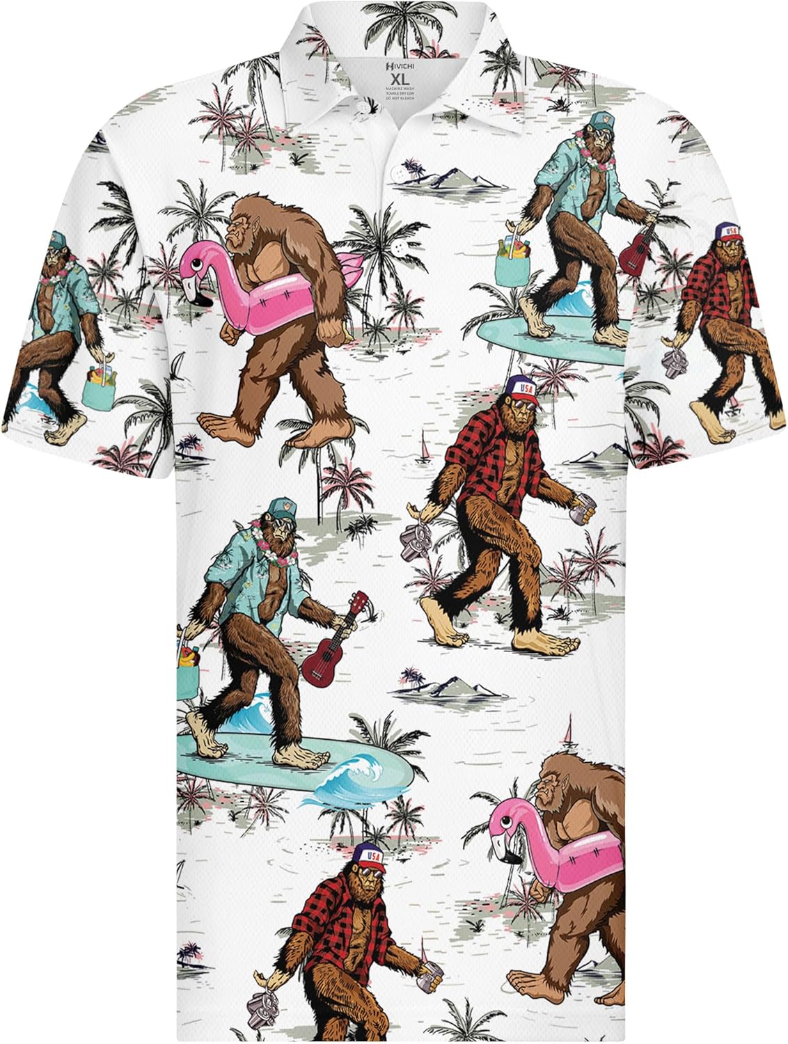 HIVICHI Funny Golf Shirts for Men Crazy Print Pattern Colorful Wild Novelty Performance Moisture Wicking Mens Polo Shirt