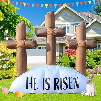 6FT Easter Inflatable Outdoor Decorations He is Risen Cross, Build-in LED Lights Holiday Blow Up Yard Decoration, for Easter Holiday Party, Outdoor,Garden, Yard Lawn Decor