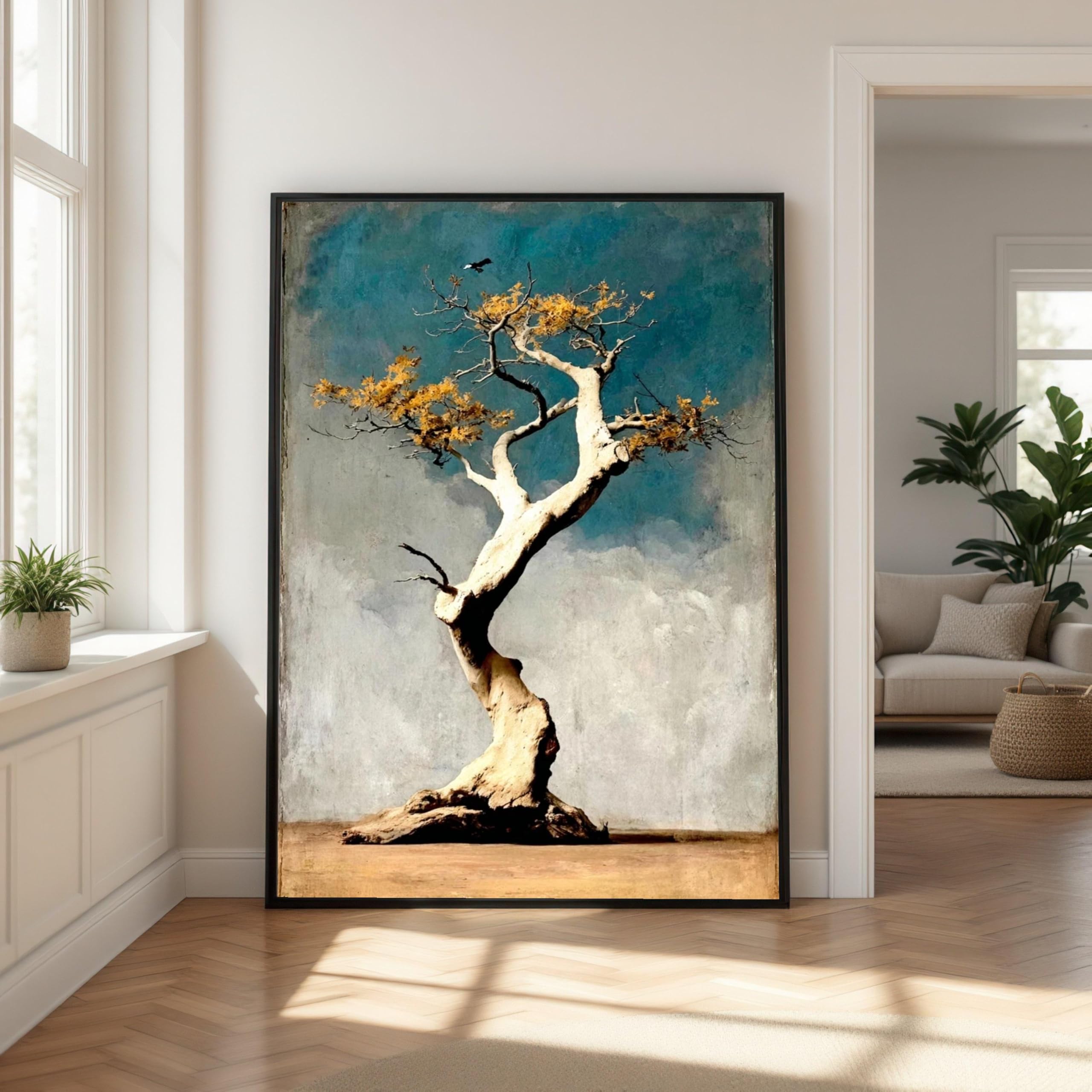 Lmycheng Frameless Elegant Bonsai Tree Canvas Wall Art, Minimalist Nature Painting, Abstract Tree Artwork, Home Decor Canvas Print(70X100cm/Frameless)