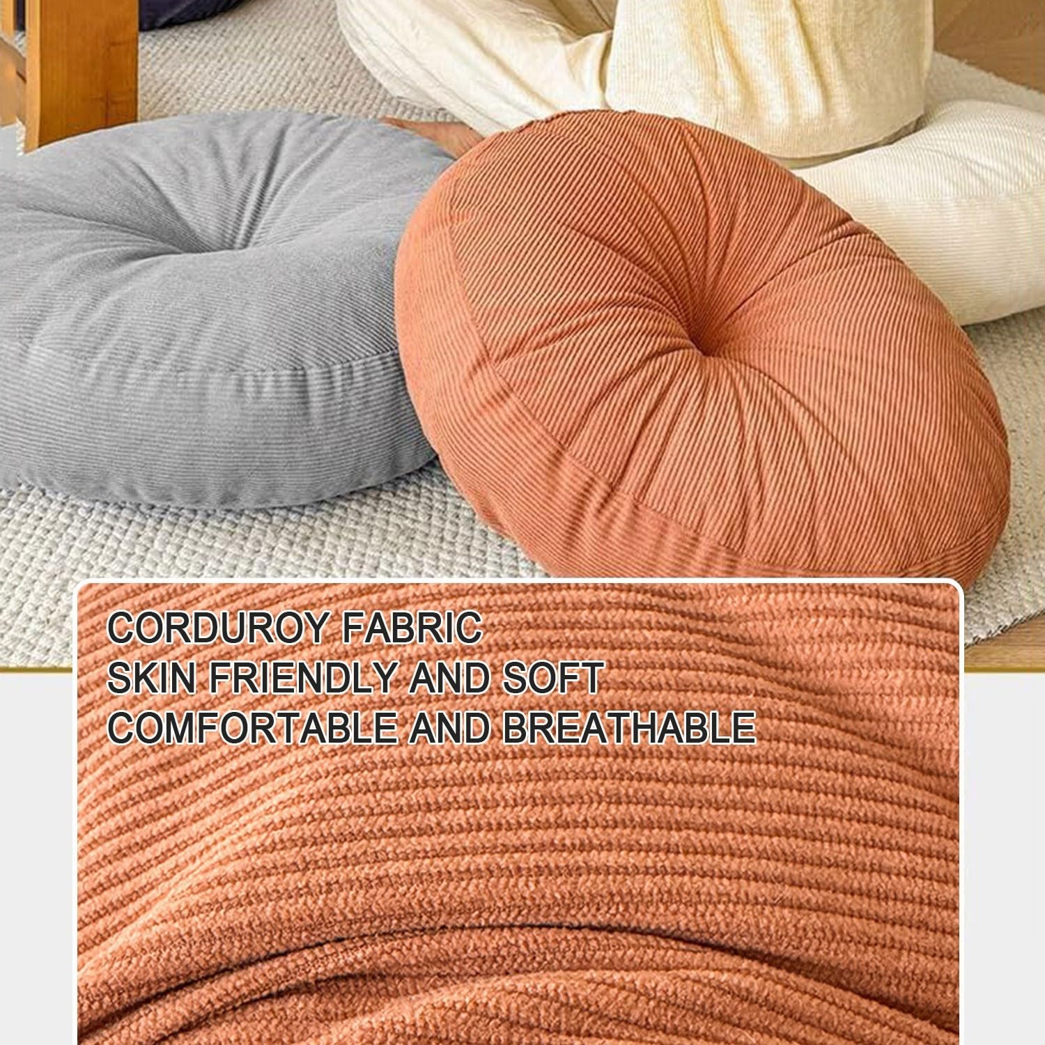 Cuscino da Pavimento Rotondo Cuscino Tatami Giapponese Seduta da Terra Pouf Morbido Spesso E di Supporto Adatto per Sedia Imbottito per Soggiorno Ufficio Sala(Orange,45CM-2PCS)