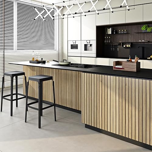 Miniatura 2 de FunStick 36"x200" Wood Slats Wallpaper Peel and Stick Wallpaper Natural Wood Contact Paper for Cabinet Countertops Waterproof Removable Wooden Slat