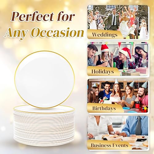 Miniatura 3 de Festiva 200 platos dorados de postre de 6.3 pulgadas con tenedores de 5 pulgadas, platos pequeños desechables para postre, pasteles, aperitivos,