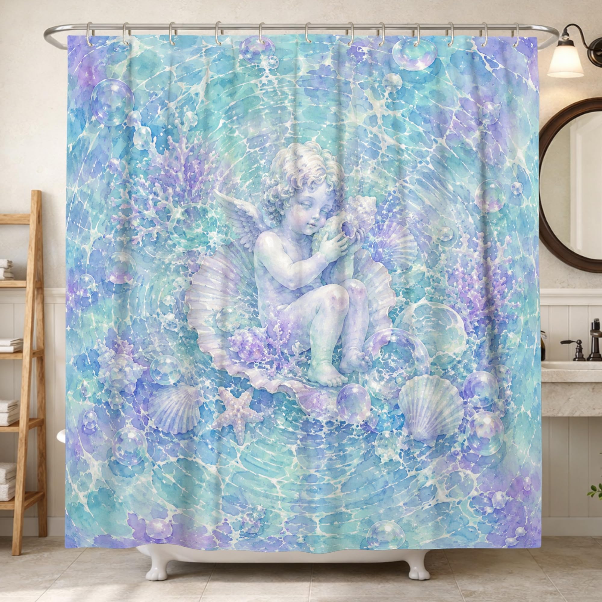 Rideau de douche sirène anti-moisissure et imperméable lavable 183 x 213 cm