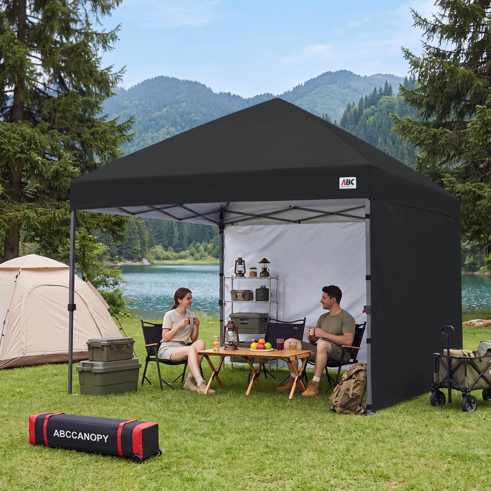ABCCANOPY 8x8 Pop Up Canopy Tent, 2 Sidewalls, All-Weather Shade, Black