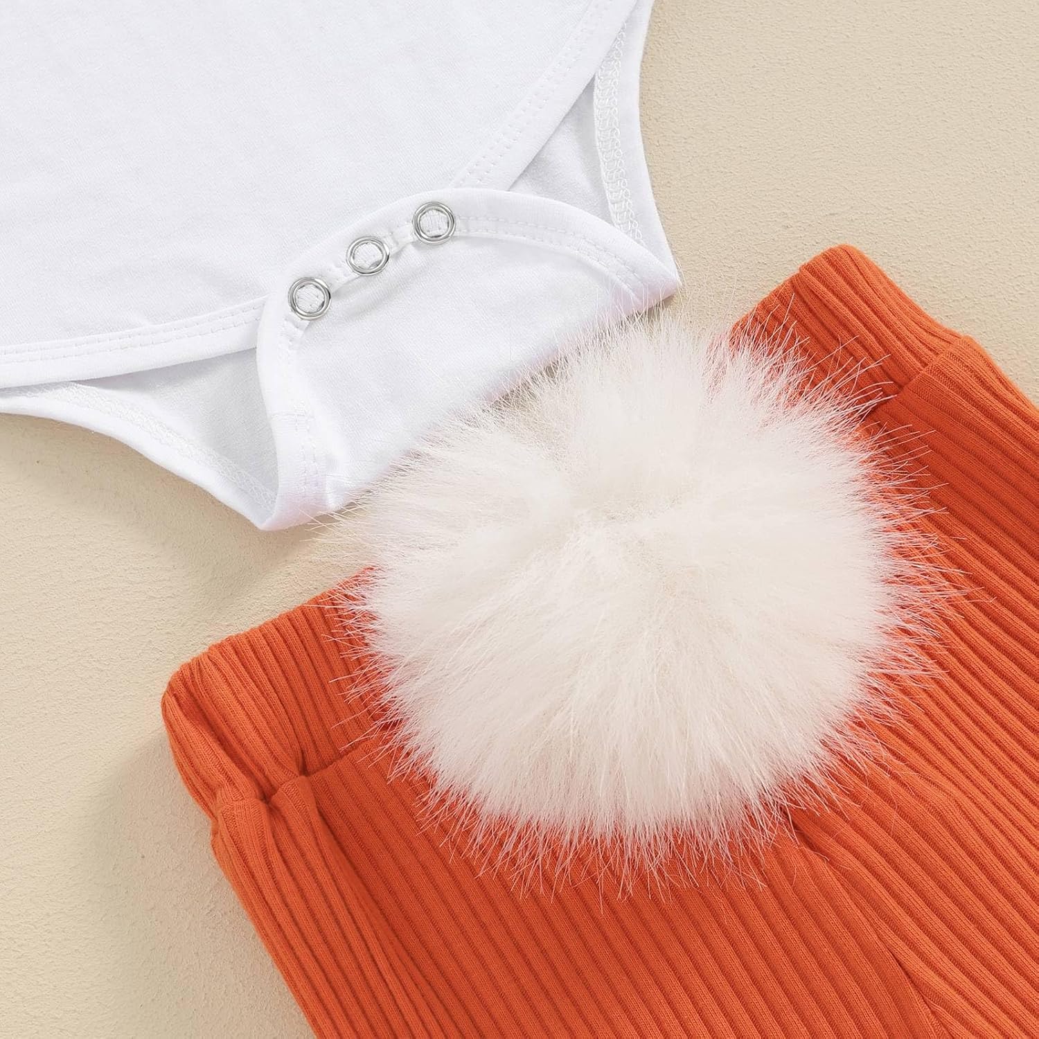 Newborn Baby Girl Easter Outfit Bunny Print Short Sleeve Romper Bodysuit Pompon Bell Bottoms Set With Headband - Image 4