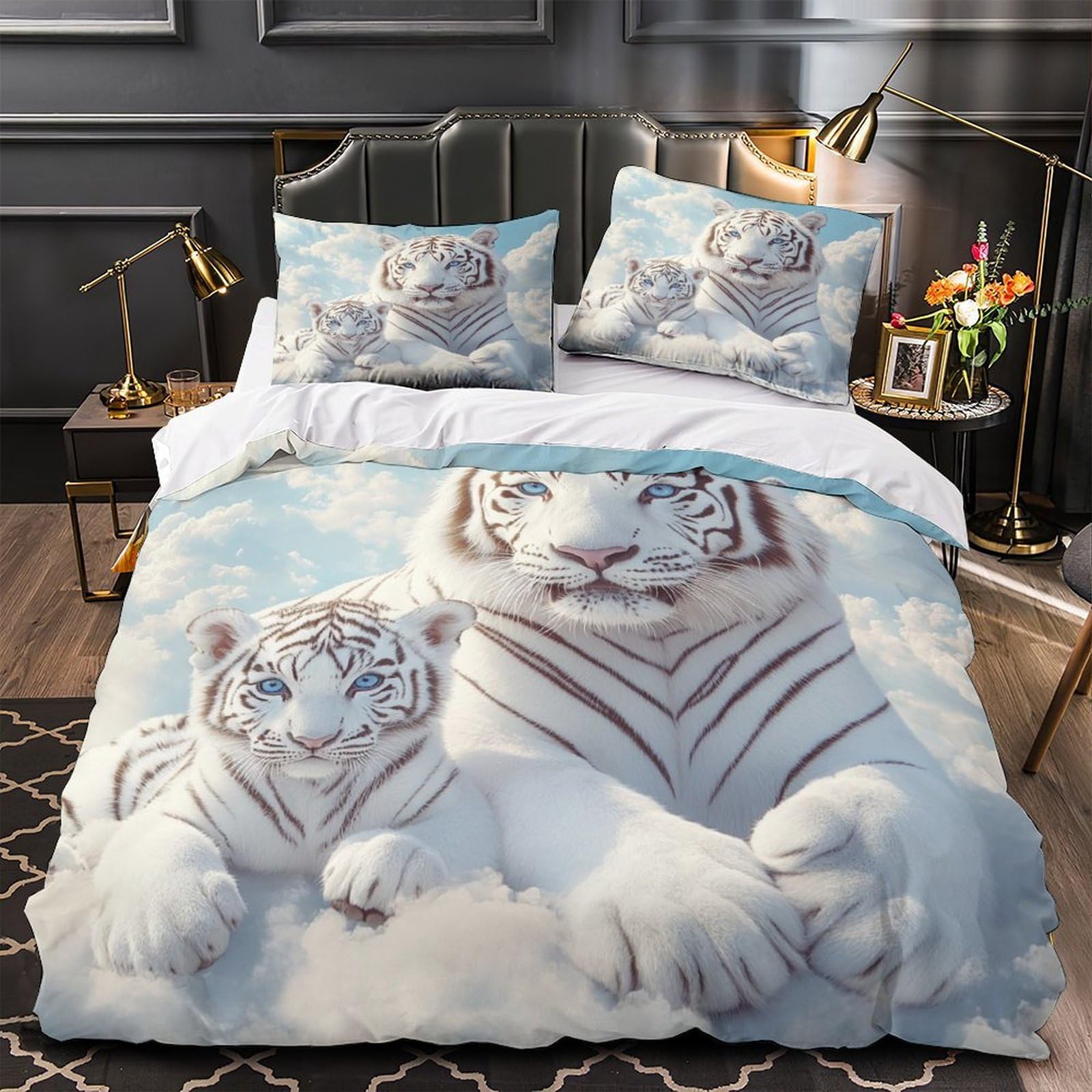 Housse de couette tigre blanc ultra douce et hypoallergénique à fermeture éclair