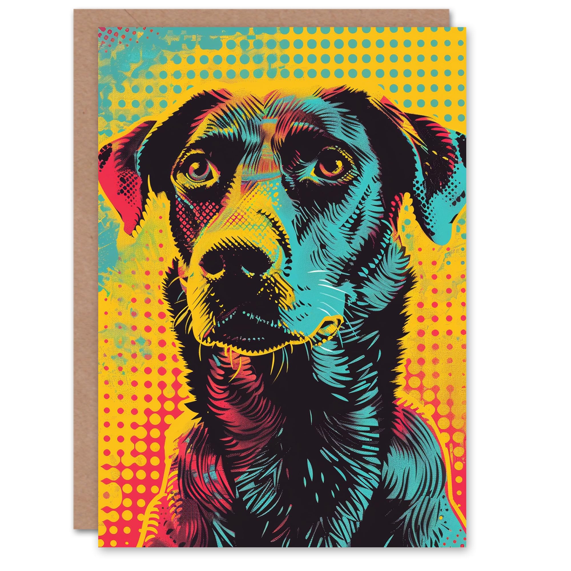 Artery8 Birthday Card Pop Art Dog Bright Summer Colourful Dots For Him Man Male Dad Brother Son Papa Grandad Greeting Card