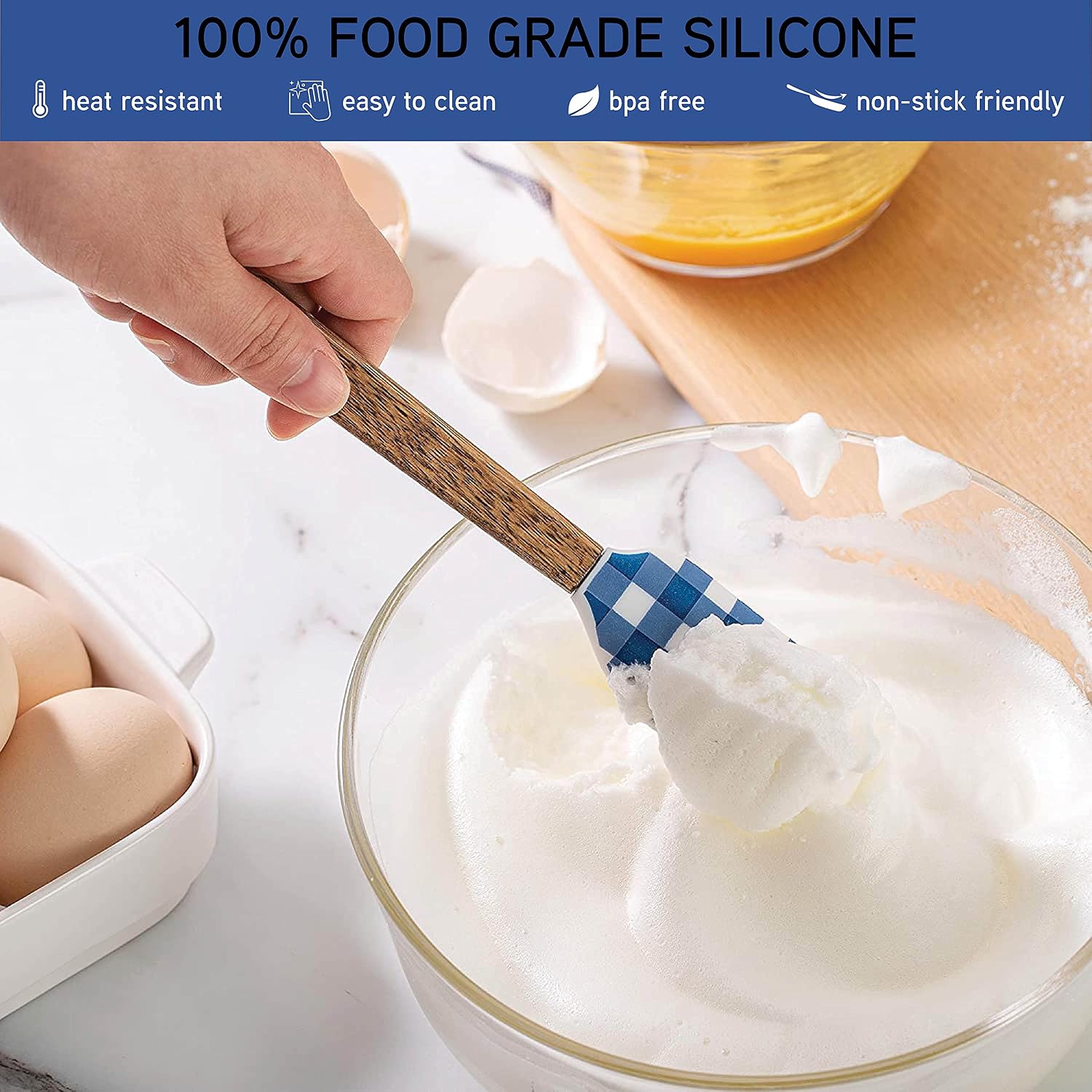 COOK WITH COLOR Set of Kitchen Utensil Set - Silicone Kitchen Tools with Wooden Handles, Mini, Blue Collection