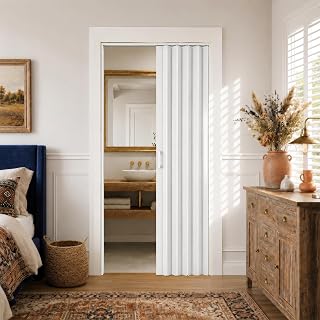SMARTSTANDARD 42" x 80" Foldable Accordion Doors for Closet, PVC, White