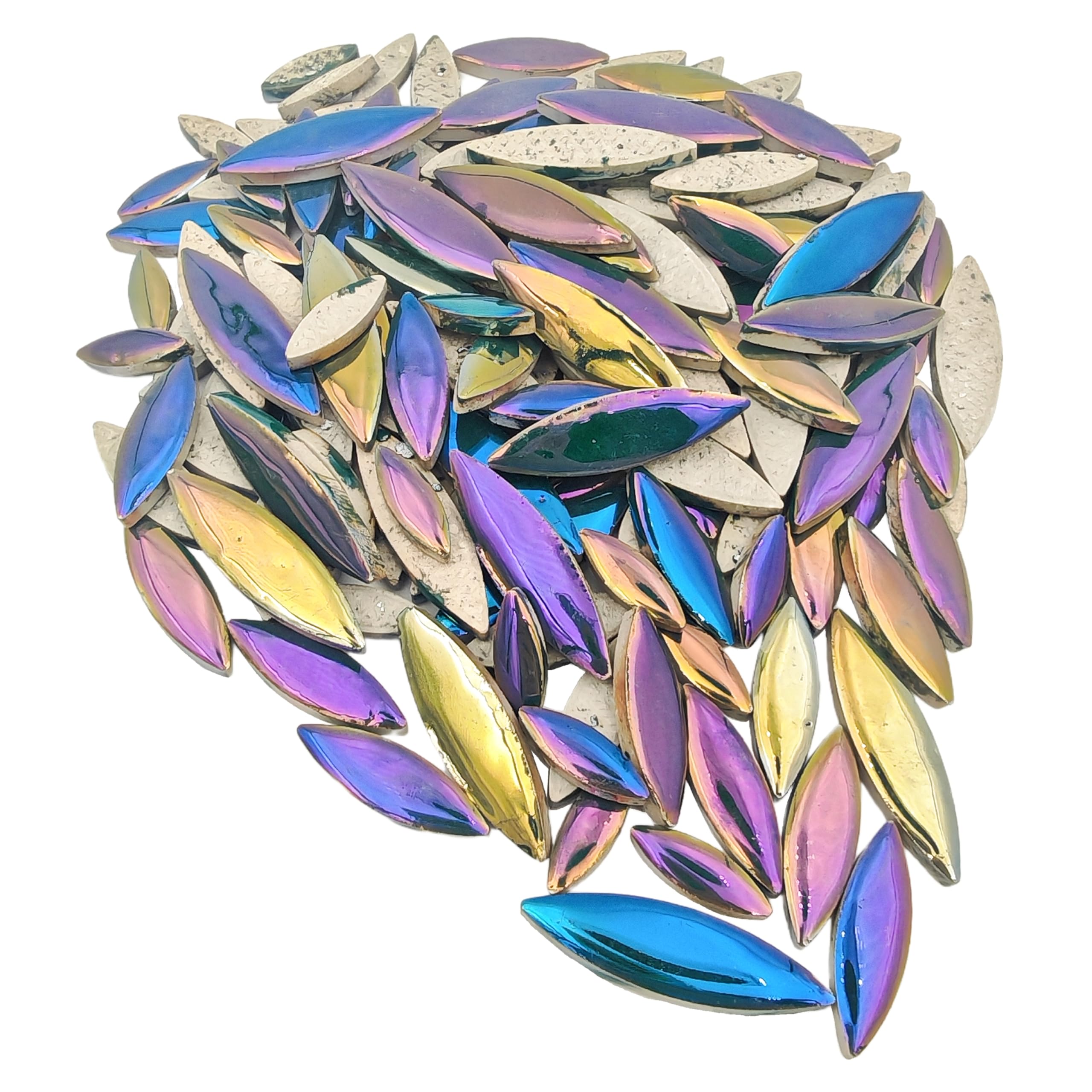 Mosaico in ceramica a forma di petalo di salice, 500 g, pezzi irregolari per decorazione domestica o artigianato fai da te, forniture per la creazione di mosaici. (verde pavone iridescente)