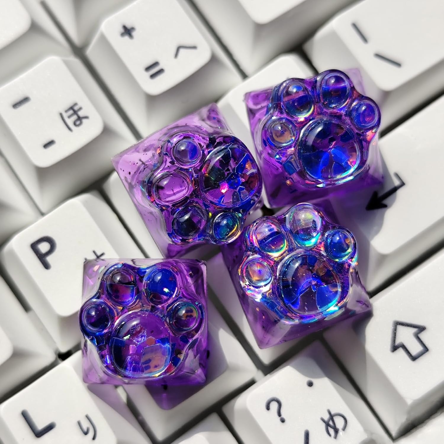 Cat Claw Keycap Cute Drip Glue Backlight Keycaps DIY ESC Arrow Key Keycap Replacement for Cherry MX Gaming Mechanical Keyboard (4Keys Dark Purple)