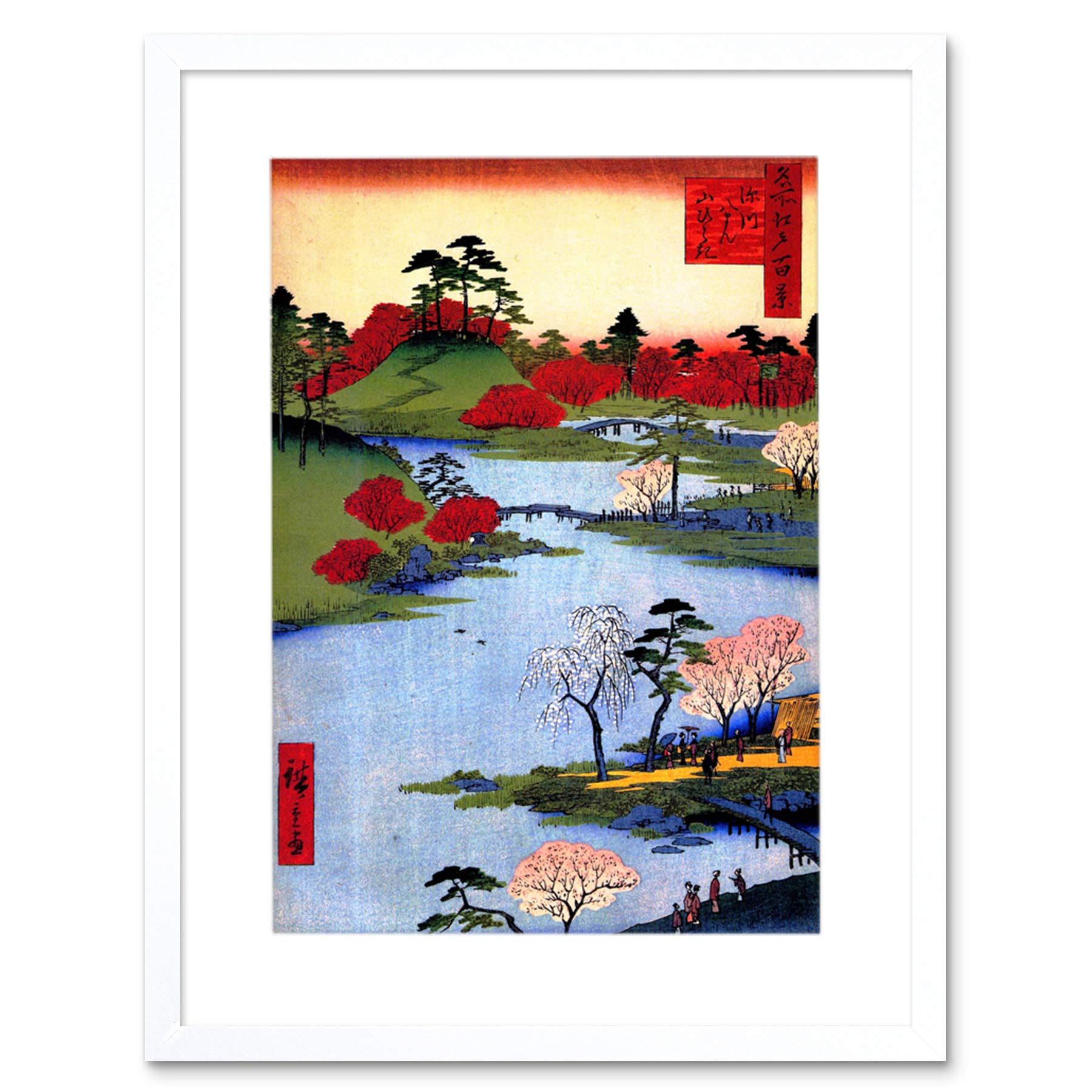 Wee Blue Coo Painting Japanese Woodblock Colourful Trees River Framed Print Picture F12X687