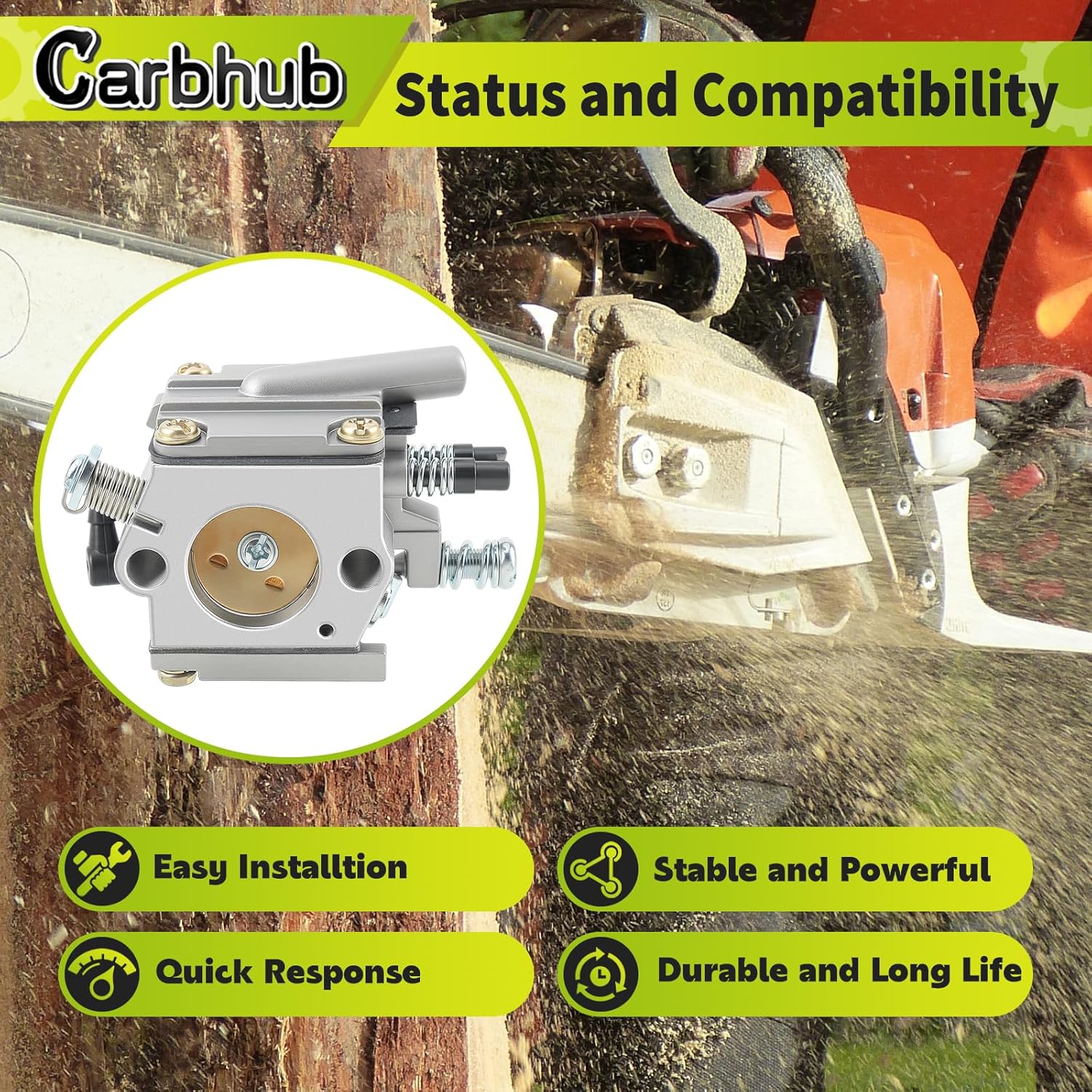 Carbhub Carburetor Carb Fit for STIHL Chainsaw 038 MS380 MS381 038 AV Chainsaw Replace 11191200602, 0000 400 1300, 1119 120 0605 with Ignition Coil Fuel line Filter