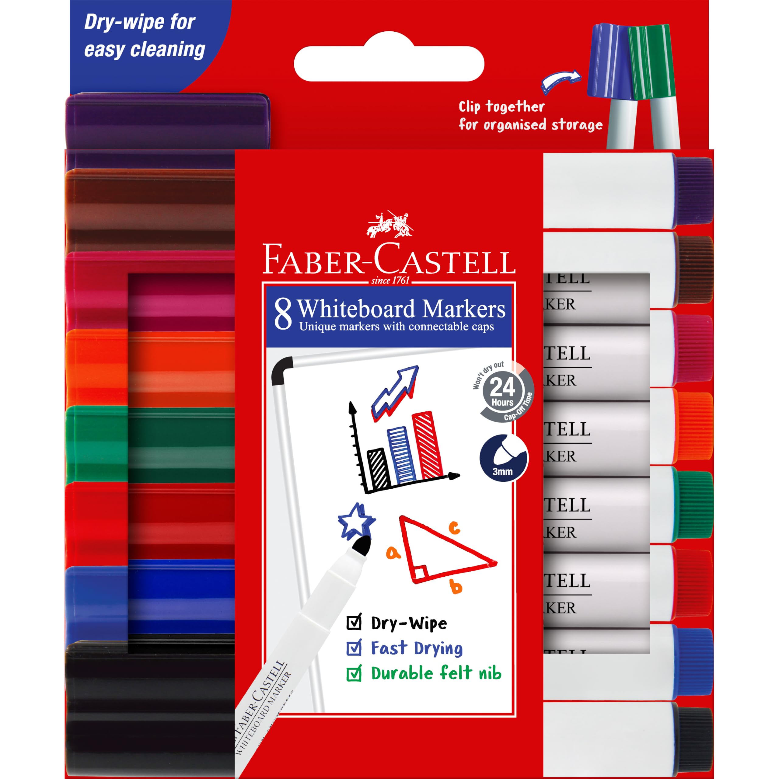 Faber-Castell Connector 67-1592082 Lot de 8 marqueurs pour tableau blanc