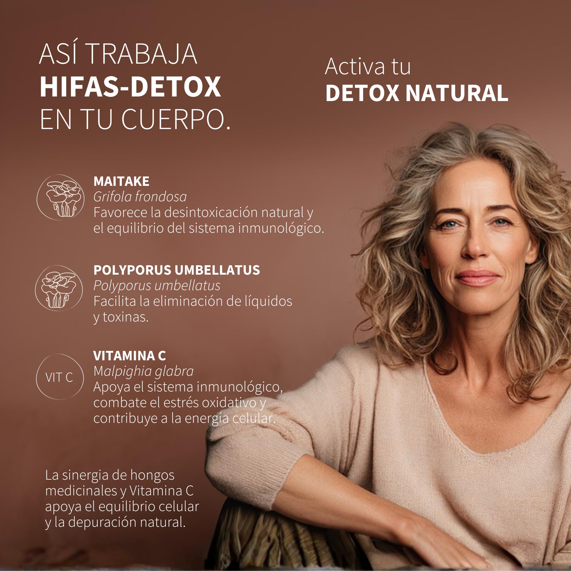 HIFAS DA TERRA - HIFAS-Detox Extractos de Hongos Puros de Maitake, Polyporus y Vitamina C para Combatir el Estrés Oxidativo - Refill 60 cápsulas