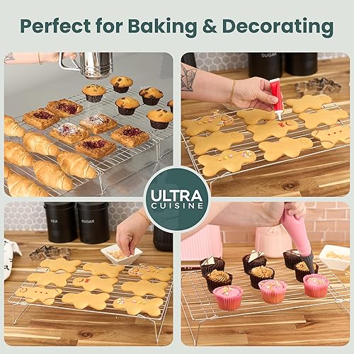 Miniatura 6 de Ultra Cuisine Rejilla de enfriamiento resistente de 3 niveles, 16" x 10" para cocinar y hornear - Rejilla para hornear profesional de grado premium