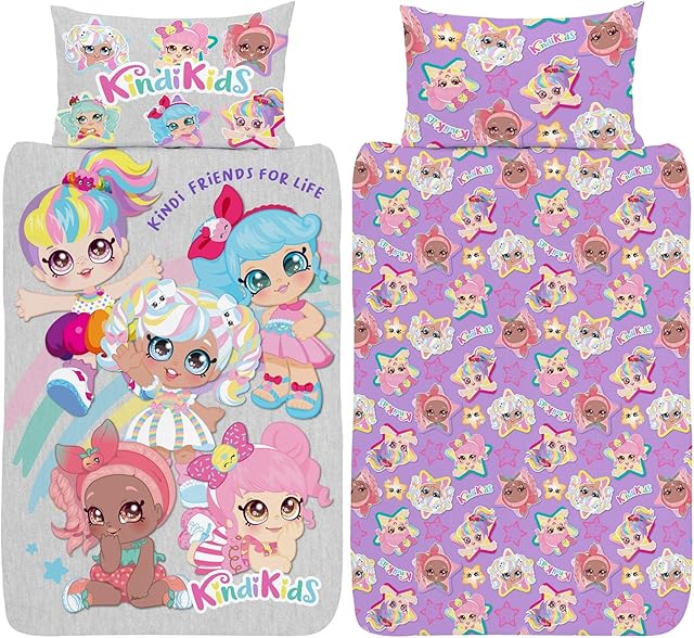 Kindi Kids Single Duvet Cover - Official Reversible Bedding Set - Polycotton - Marsha Mello, Donatina, Jessicake and Summer Peaches