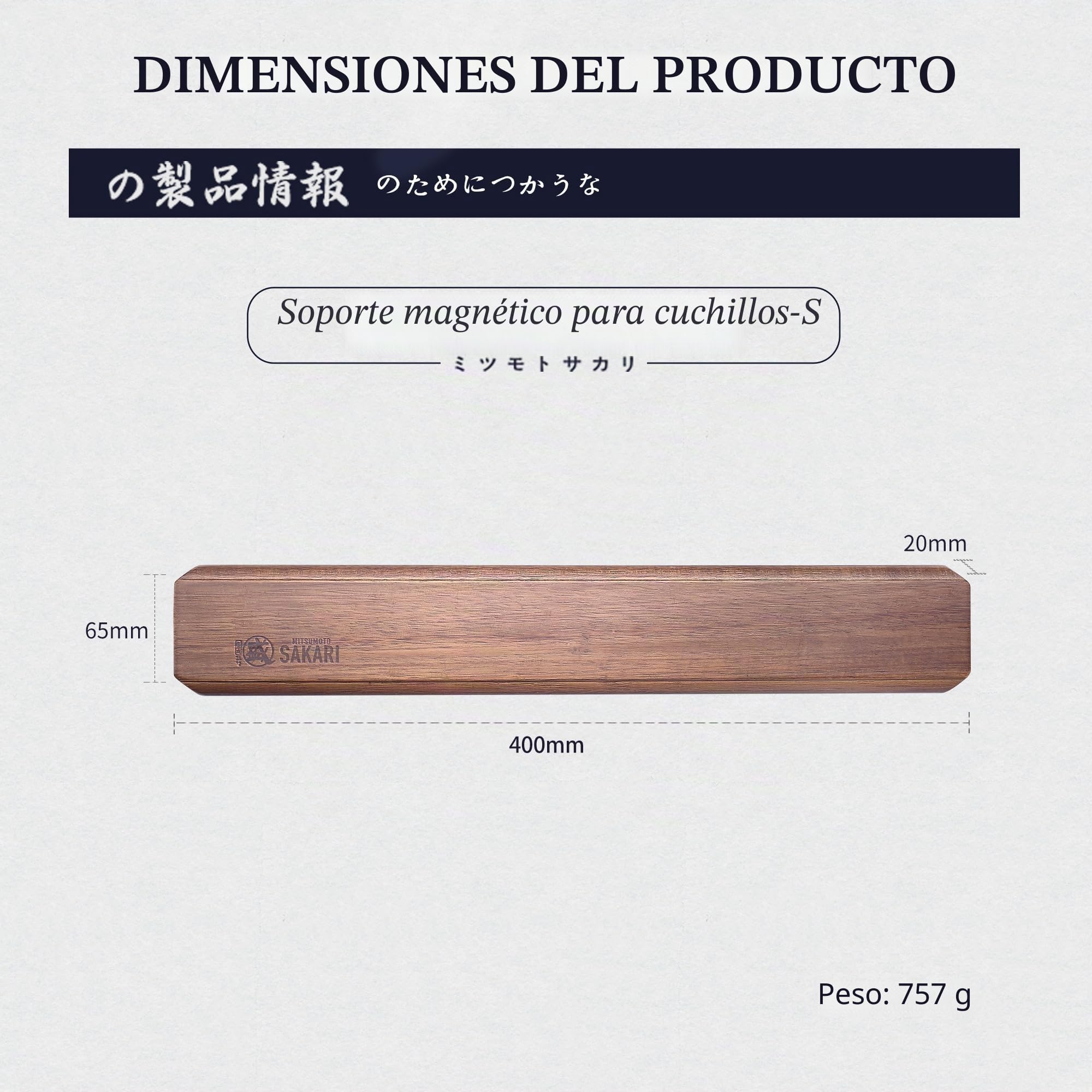 MITSUMOTO SAKARI Soporte Cuchillos Cocina Profesional, Iman para Cuchillos | 40 cm Madera Preciosa de Acacia Iman Cuchillos Cocina Japón, Porta Cuchillos Cocina Magnético de Madera Maciza de Doble Fila