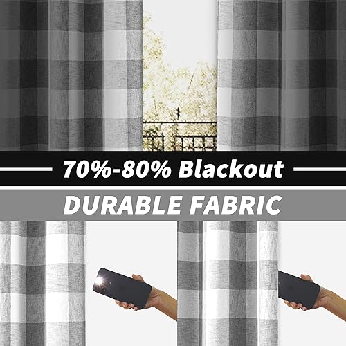 Vista 28 de DriftAway - Cortinas de ojales opacas, patrón a cuadros, forro térmico con aislamiento, blackout, impresas a cuadros, 2 capas, juego de 2 paneles
