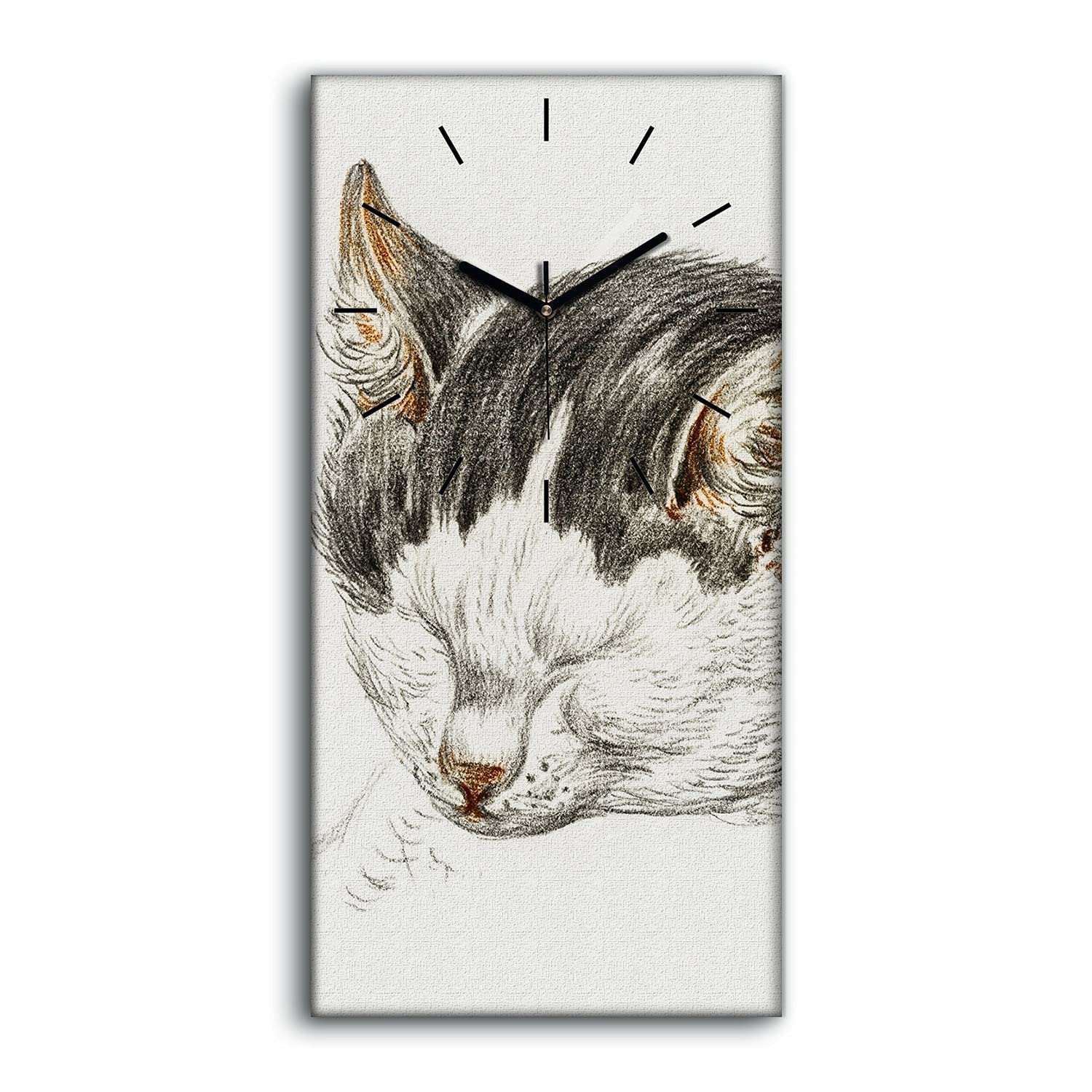 Horloge sur toile chat 30x60cm avec aiguilles noires pour decoration murale de salon