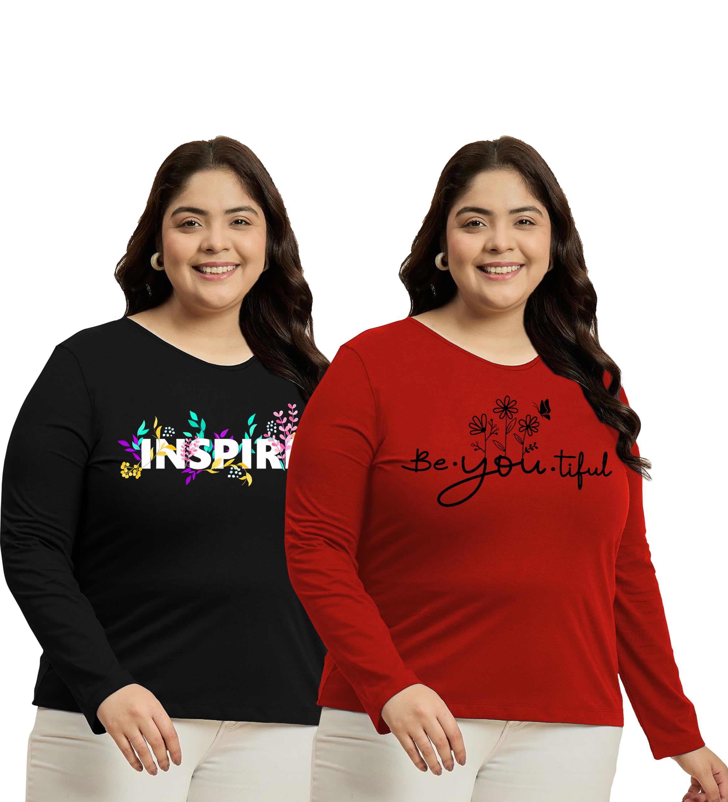 Elite soul Plus Size Womens Full Sleeve Cotton Blend T-Shirt ? Casual, Gym, Sports, Lounge Wear Top ? Graphic Print ? Regular Fit ? XL-2XL-3XL-4XL-5XL ? 2 Pack Combo-picture-13
