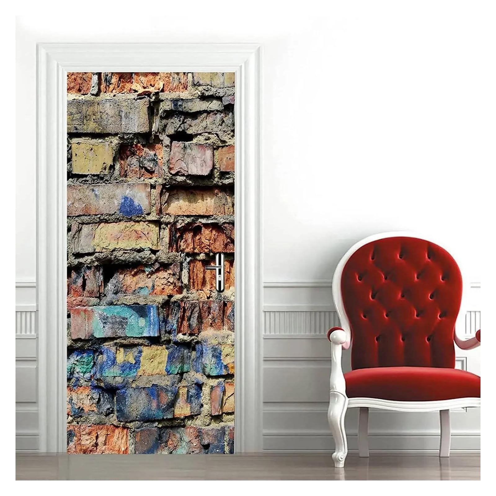 Adesivi per Porte Colorato Street Porte Di Graffiti Street Mural Decal Decal Rimovibile Hip Hop Hippie Poster Poster Decori Camera Da Letto(P,77x200cm)