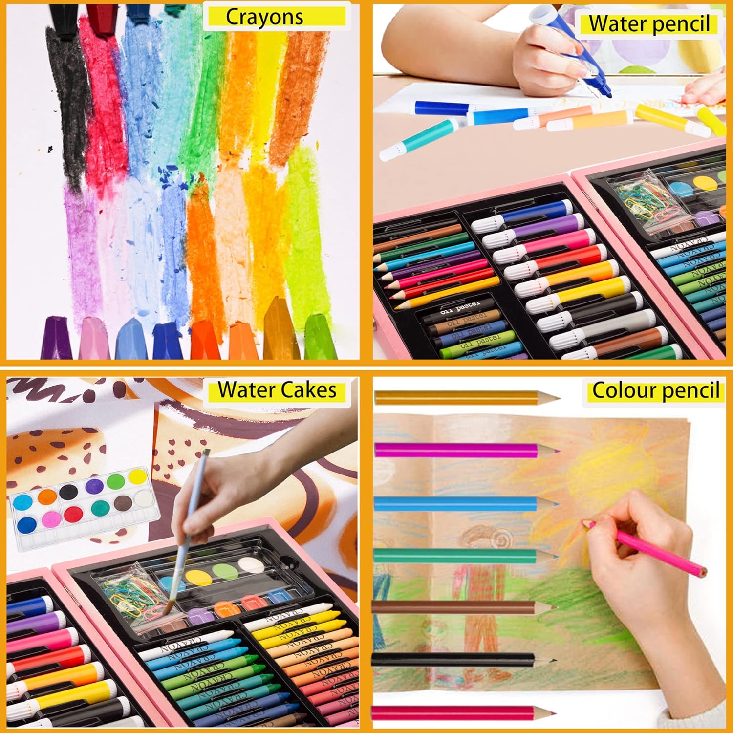 KINSPORY Art Set for Kids, 86PC Coloring Art Kit, Wooden Drawing Art Supplies Case, Sketch Book, Markers Crayon Colour Pencils for Budding Artists Kids Teens Boys Girls (Pink)