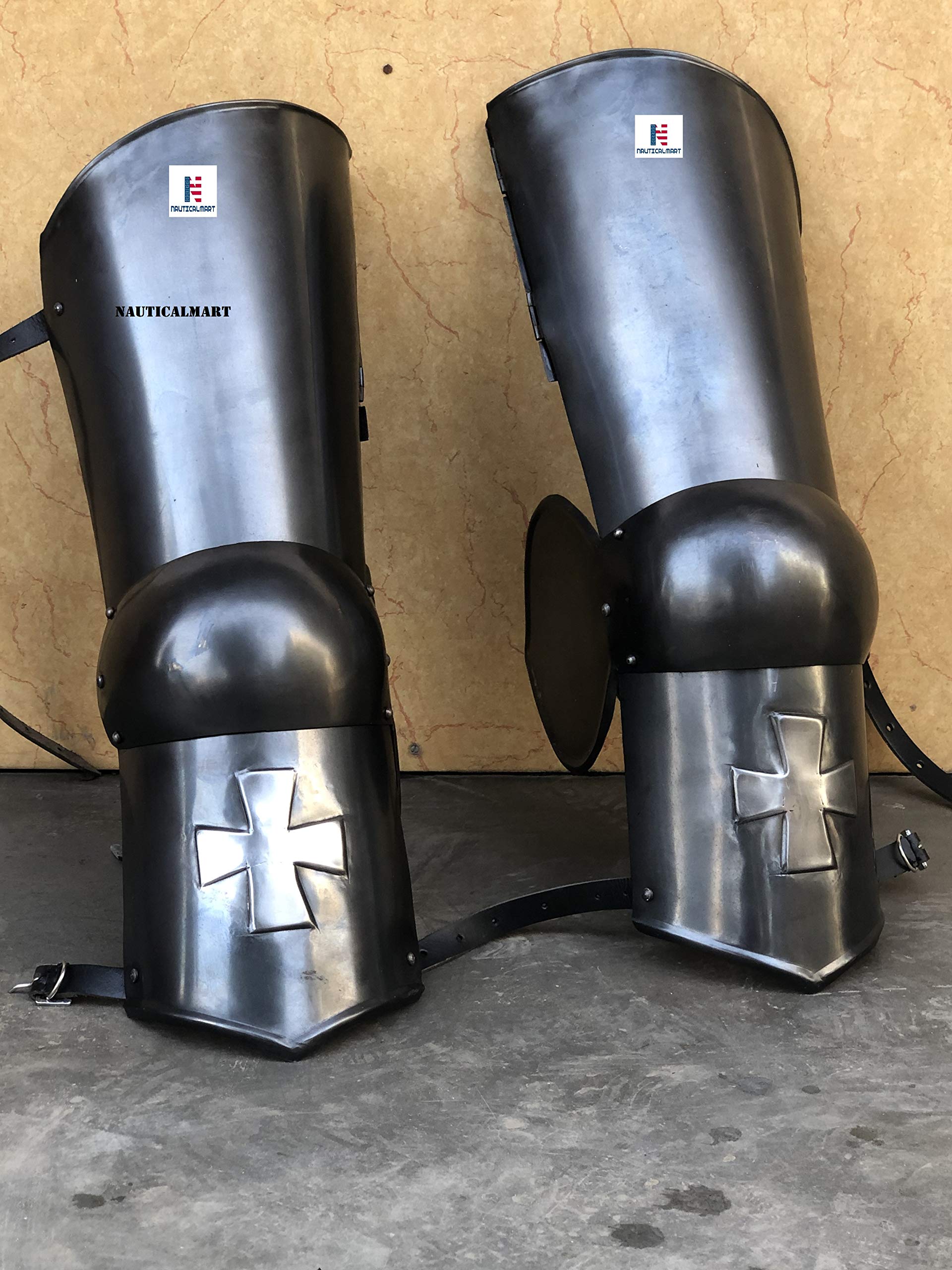 Nautical-Mart Halloween Warrior Medieval Crusader Leg Guard Armor Steel Graves Medieval Costume (Black)