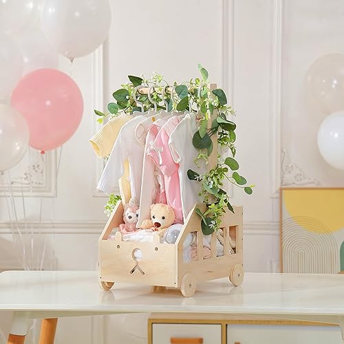 Miniatura 8 de Armario de madera para baby shower con ruedas empujables, cesta de baby shower personalizada, regalo de bienvenida para niños recién nacidos,
