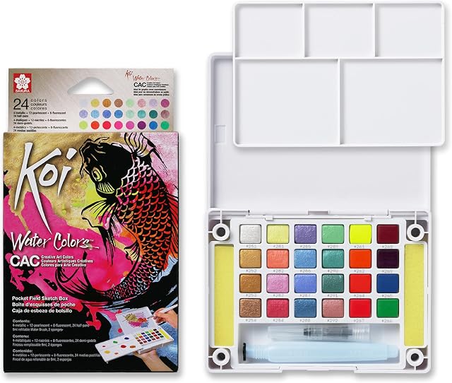 SAKURA OF AMERICA KOI Watercolor Set W/Brush, Assorted Colors, 27 Piece