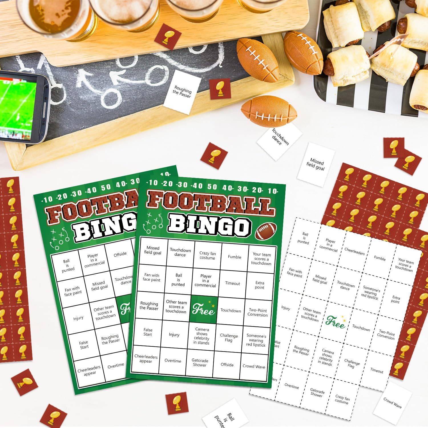 Football Bingo Game Cards - 24 Sheet, Party Favors for Super Bowl, Tailgate, Birthday Party, Family Game Night Activities