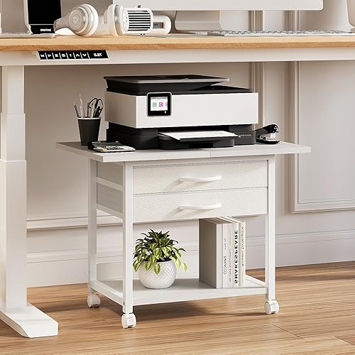 Miniatura 4 de Soporte grande para impresora con cajón de tela de almacenamiento debajo del escritorio, mesa de impresora con ruedas para oficina en casa, carrito