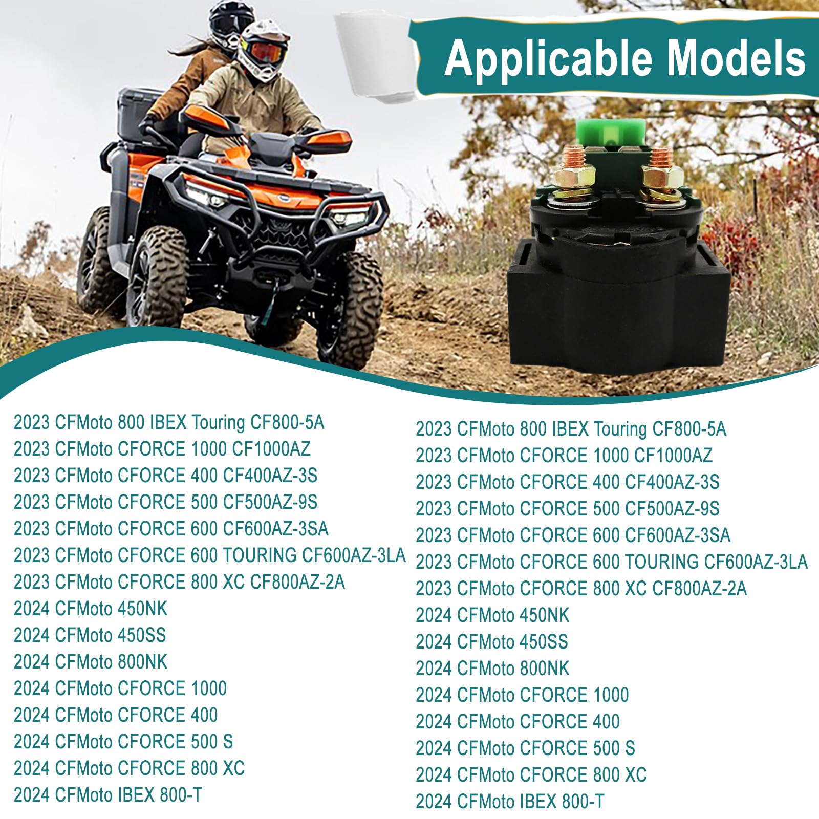 QYMOTO CFMOTO Relè solenoide di avviamento per CFMOTO CFORCE 400 500 600 800 1000 ATV numero parte 9CR6-150310 (2016-2023)