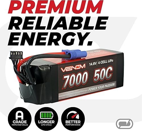 Miniatura 6 de Venom Power Drive Series 50C 4S 7000mAh 14.8V LiPo RC - Conector de cable de silicona suave de 12 AWG, enchufeadaptador universal - Compatible con