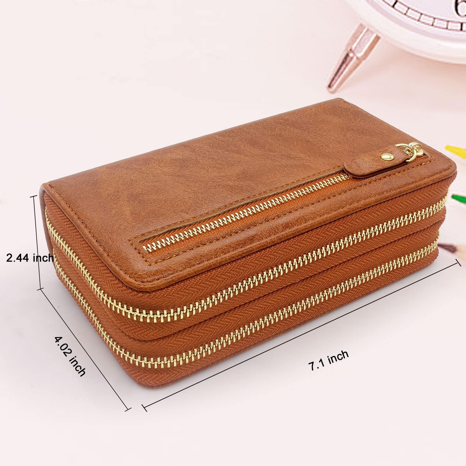 Harryshell Compatible with Samsung Galaxy S22 Ultra 5G 6.8 inch (2022) Case Wallet Multi Zipper Detachable Magnetic Cover Purse Bag with Card Slots Holder Mirror Crossbody Strap (Light Brown)