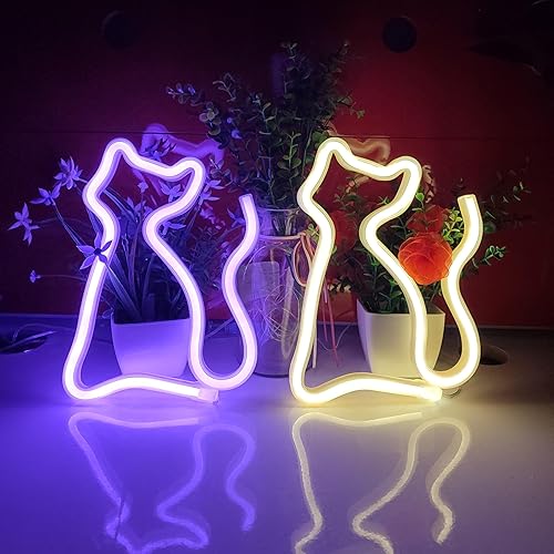 Vista 11 de JYWJ Letrero de neón de gato, luz de neón con pilas USB o 3 AA, decoración de mesa LED, decoración de pared de dormitorio, regalo de cumpleaños