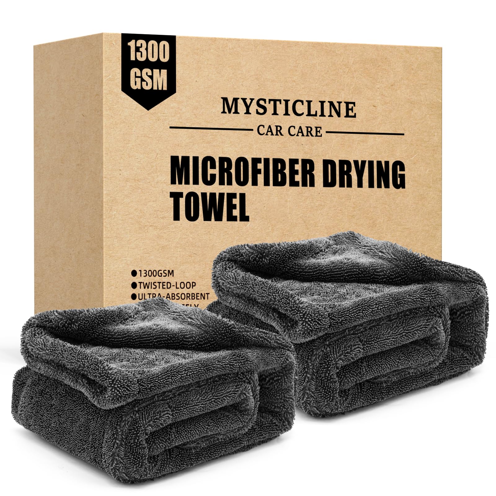 Paquete de 2 toallas de microfibra para secado de automóviles, 1300 g/m², sin pelusa residual, arañazos ni manchas de agua, toallas grandes súper absorbentes para camiones, SUV y hogar, 24