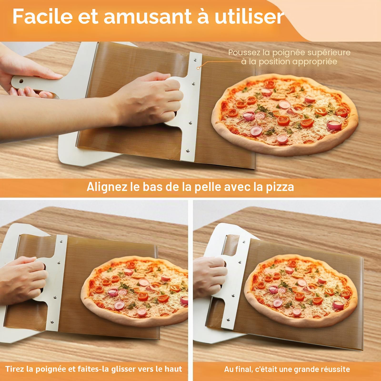 Pelle à Pizza Coulissante Antiadhésive - Transfert Magique Avec Poignée - Planche à Pizza Facile à Faire Glisser (2)