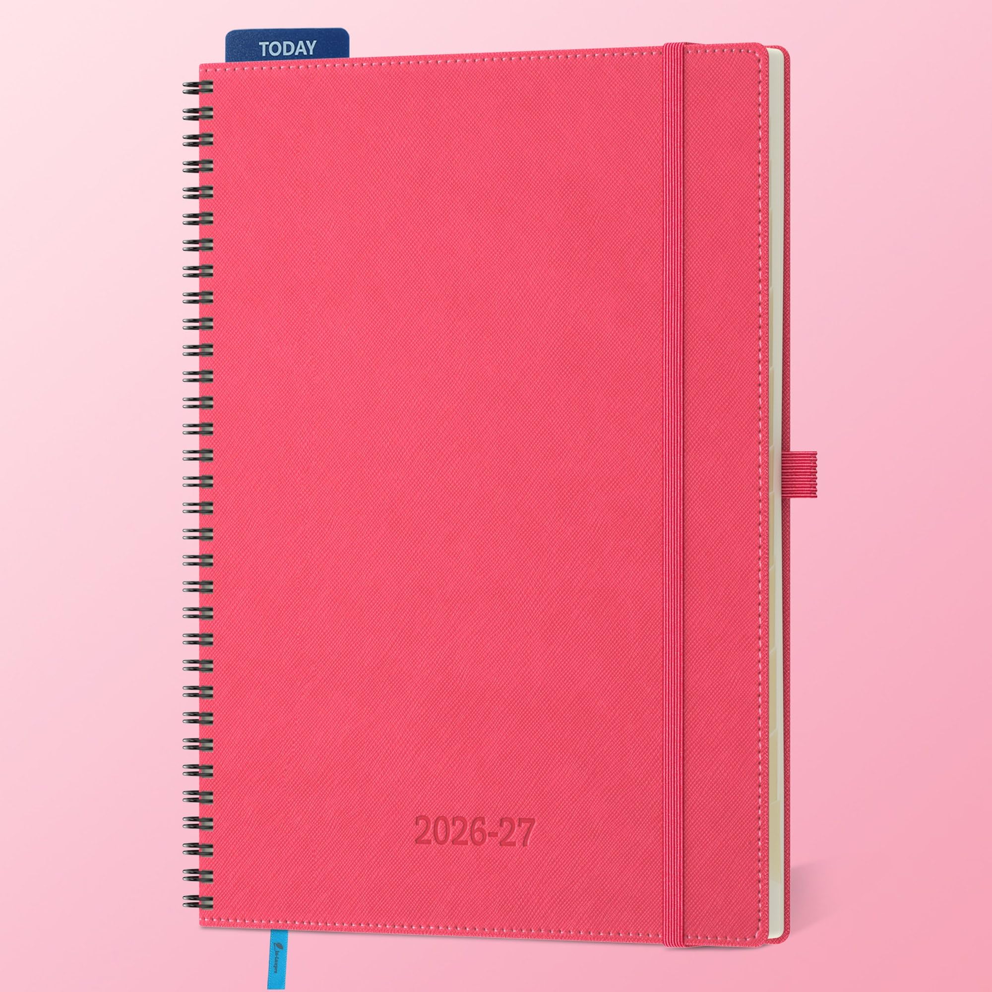 IN-LUXPRO Academic Diary 2026-2027: A4 Week to View (29x21.5 cm) 18 Months(Jul'26 - Dec'27) Spiral Weekly & Monthly Planner with Month Tabs & Inner Pocket, Expenses/Note Pages, PU Leather Rose Red