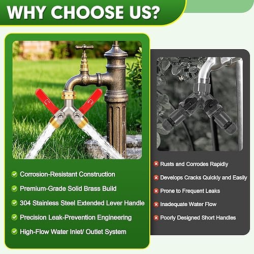 Miniatura 6 de Divisor de manguera de 2 vías, Divisor de manguera de jardín de alto flujo, Convertidor de manguera de latón de entrada de 34 "Ght, Divisor de