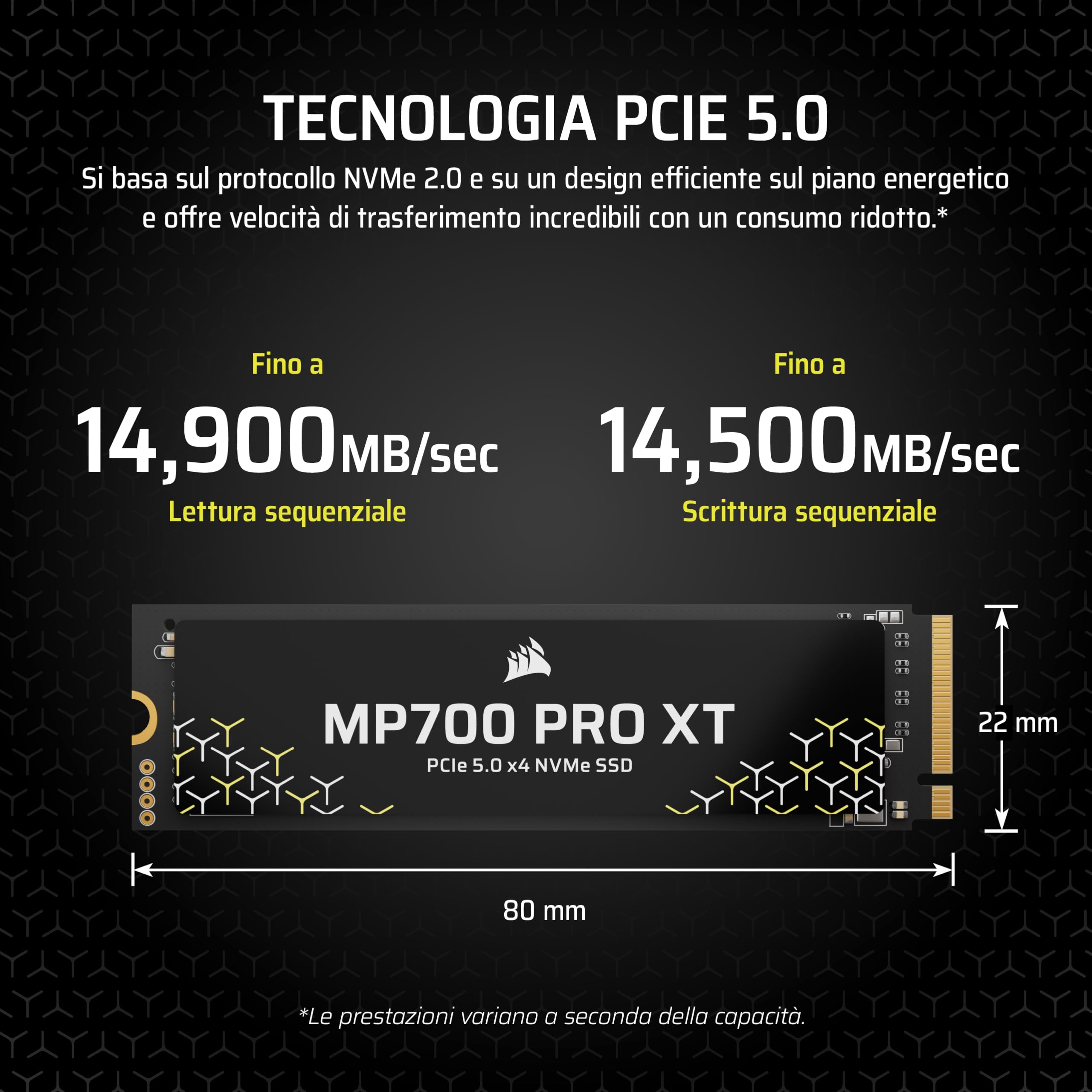CORSAIR MP700 PRO XT 2TB SSD PCIe 5.0 NVMe M.2 - Fino a 14.900 MB/s, Velocità Gen5, DirectStorage Pronto per PC da Gioco - Nero