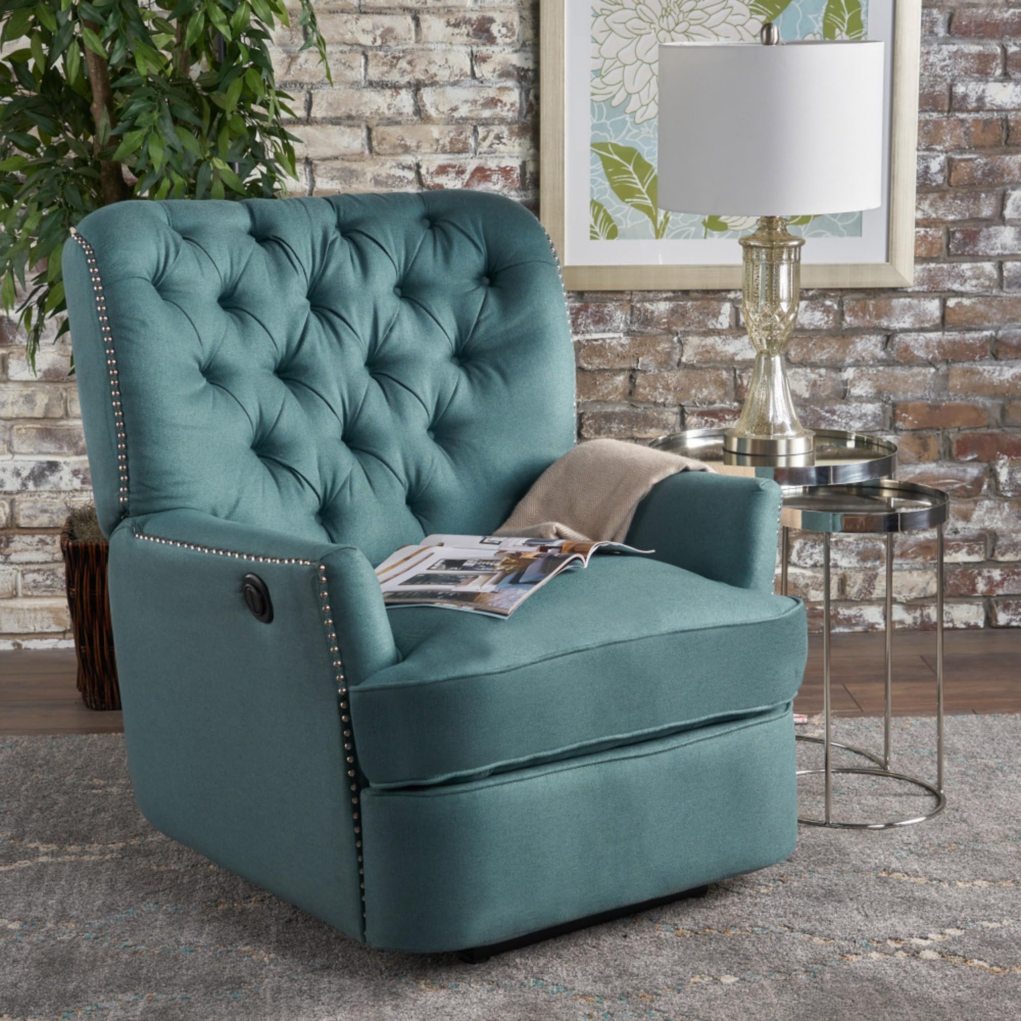 Electric Recliner Chair with Pull Tab Adjustment, Copper Accents, Soft Fabric, Premium Materials, Spacious Modern Design for Living Room Bedroom Home Theater