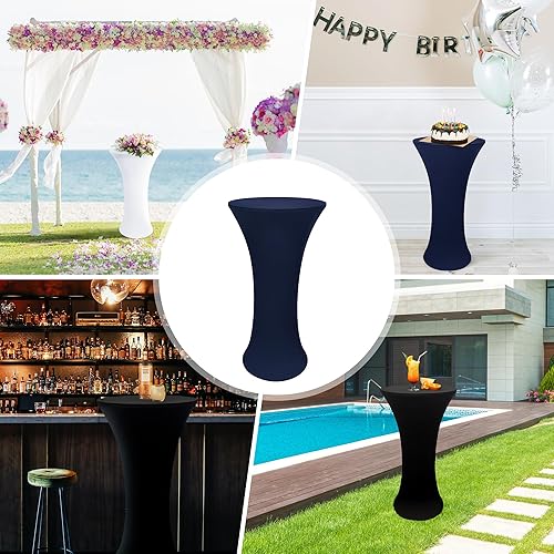 Miniatura 6 de Nacuci Mantel redondo ajustable de elastano azul marino para mesa de cóctel, de 24 x 43 pulgadas, para fiesta, pub, banquete, bistró