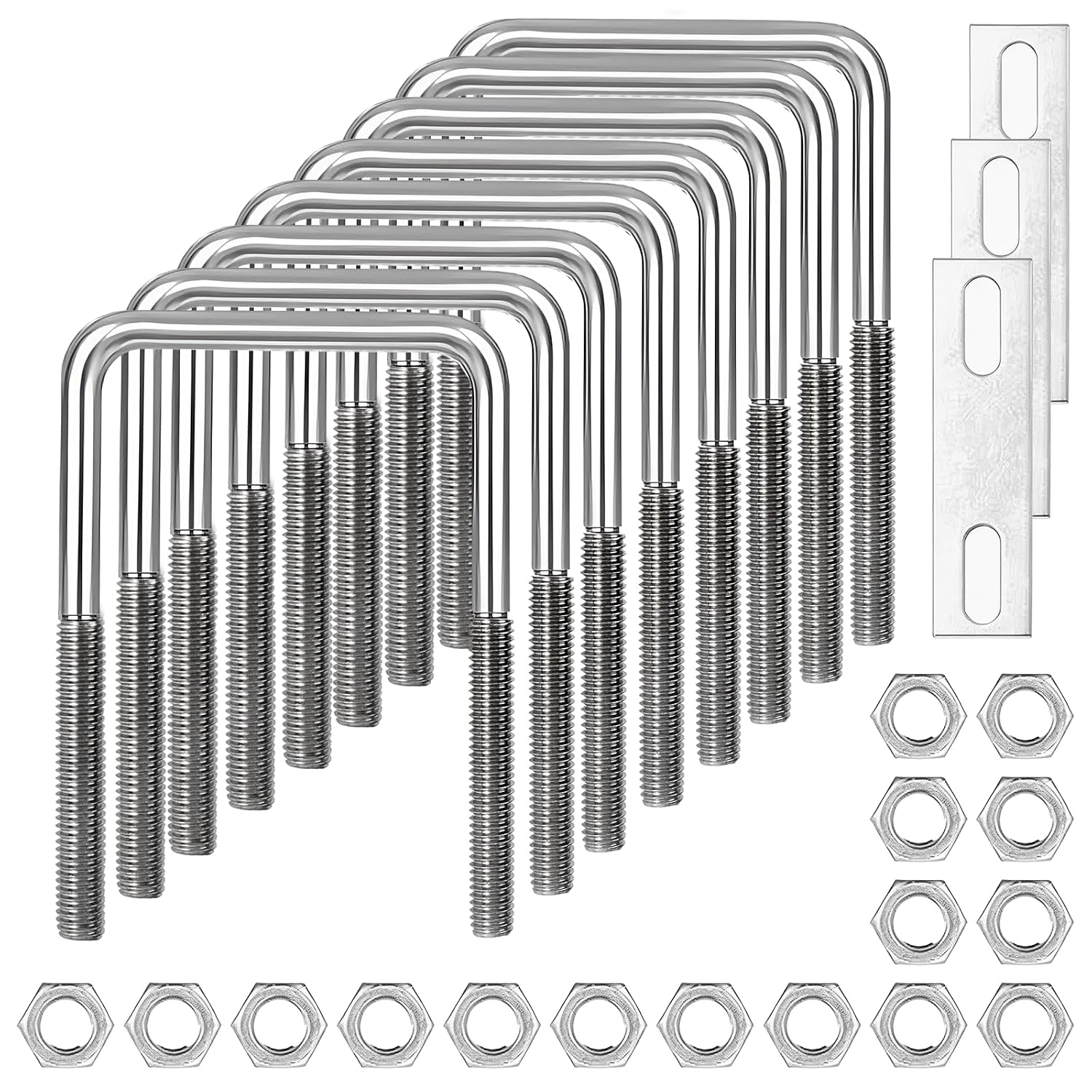 8 Pack Square U-Bolts, Stainless Steel U-Bolts with Frame Plates and Nuts, 2-1/2" Inner Width 100mm Lengt, Square U Shaped Bolts for Automobiles Trailer, Ski Boat, Sailboat, Trailer