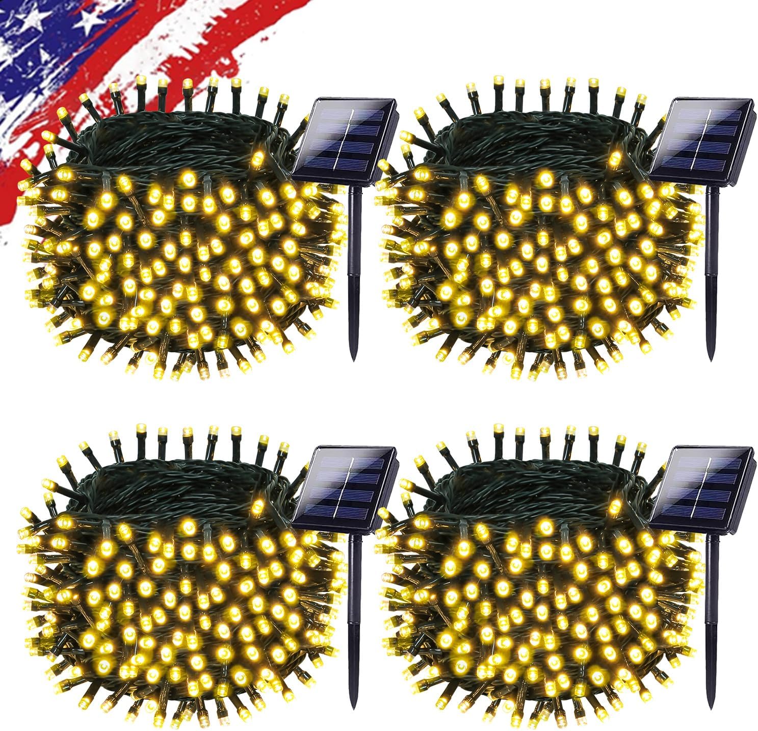 Upgrade 4Pack 400LED Solar String Lights for Outside, 132FT Solar Christmas String Lights Outdoor with 8 Modes, IP65 Waterproof Outdoor Twinkle Light, Garden Xmas Tree Christmas Decoration, Warm White
