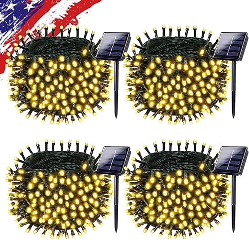 Miniatura 13 de Paquete de 4 tiras de luces solares mejoradas para exteriores, 400 luces LED de 132 pies para exteriores con 8 modos, IP65 impermeables para Luces