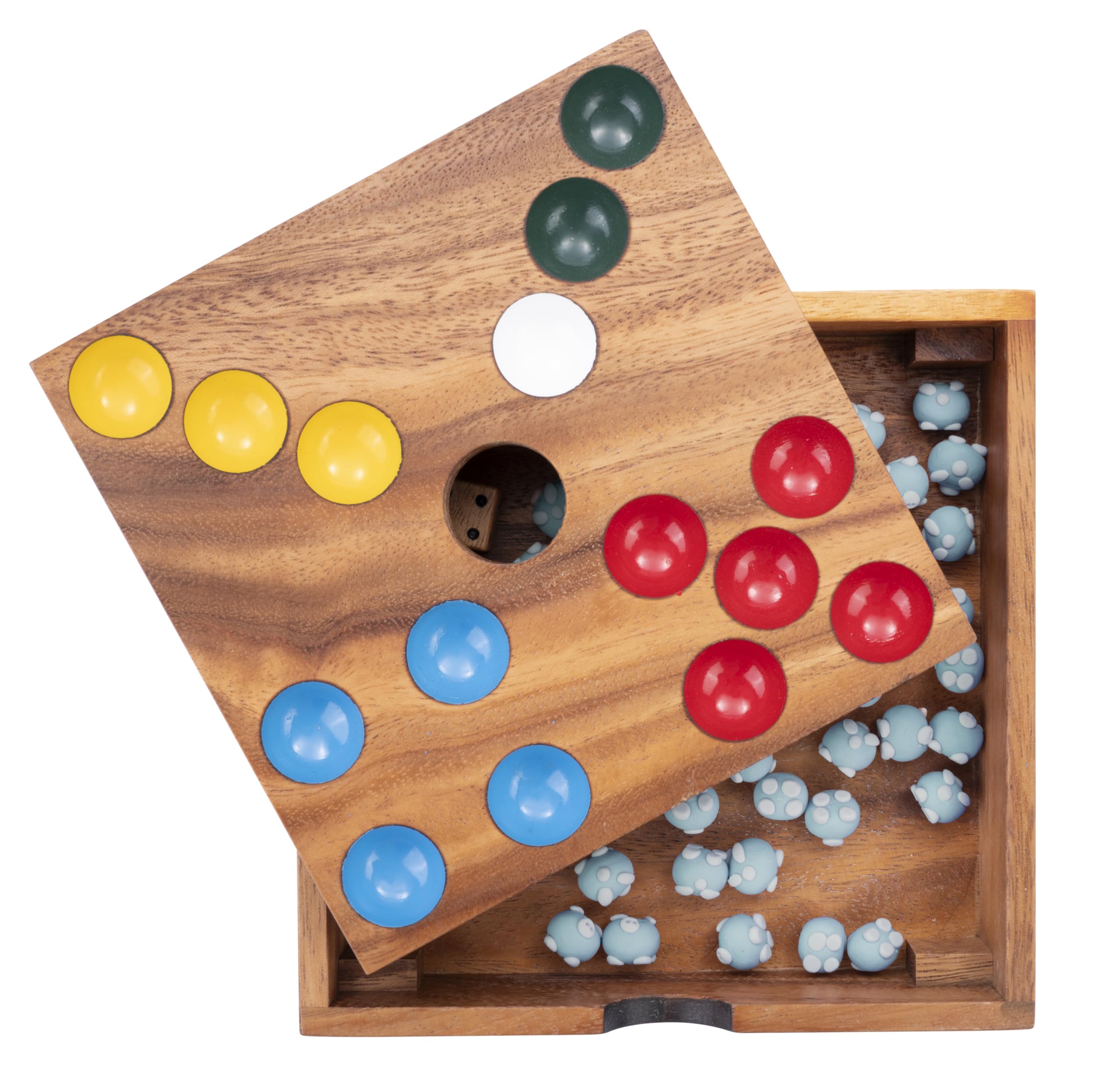 Engelhart - 350441 - Ferkelrennen - Ökologisches Holz- und Keramikspiel - Familienspiel - 60 Keramik-Schweine - Würfel und Holzbox - ab 6 Jahren (Blau)